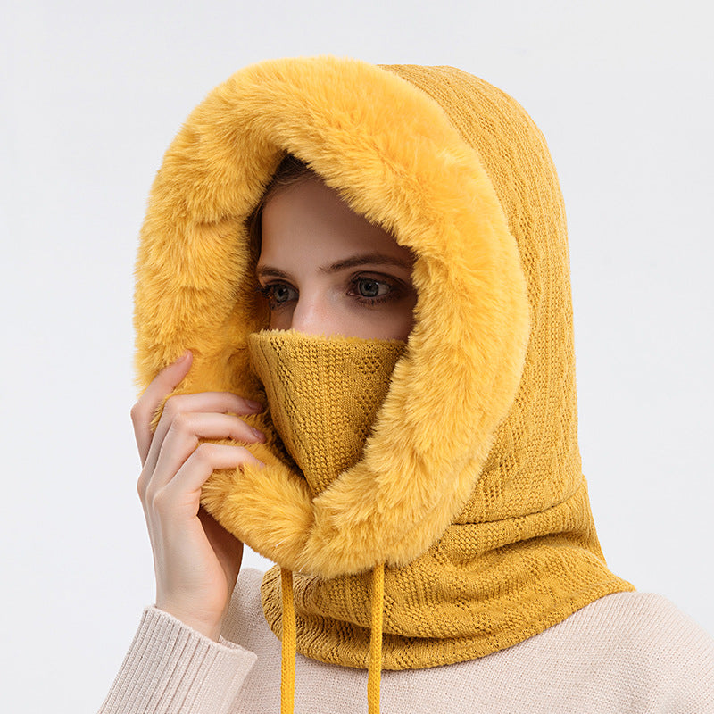 Faux Fur Trim Knit Hood with Neck Warmer
