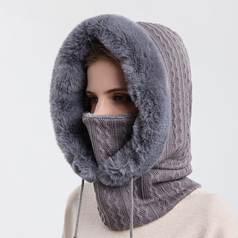 Faux Fur Trim Knit Hood with Neck Warmer