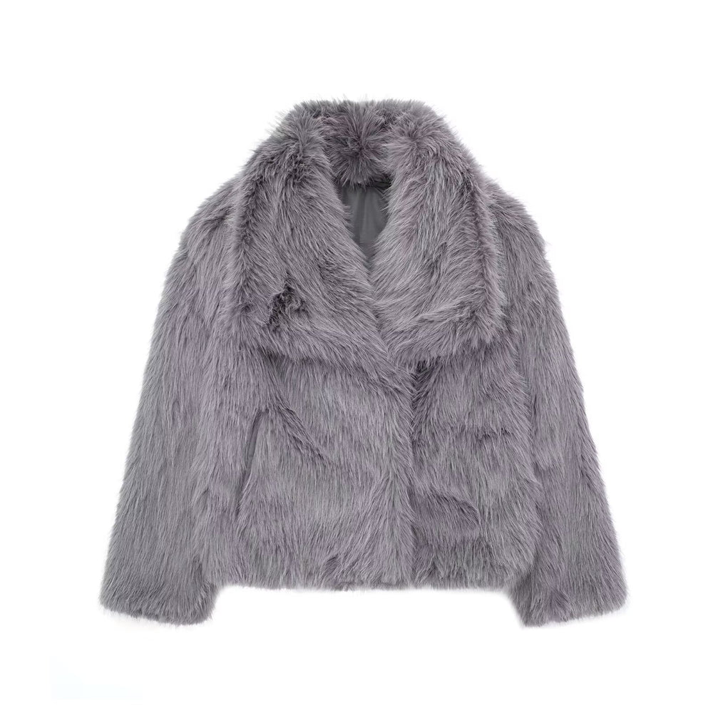 Shaggy Faux Fur Wide-Lapel Cropped Coat