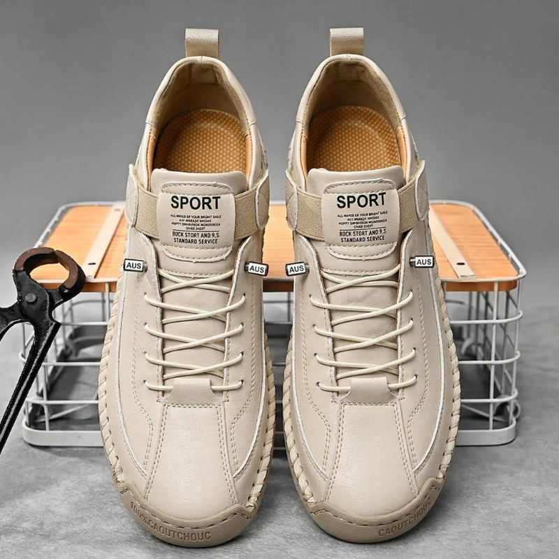 Men's Hand-Stitched Leather-Look Sneakers