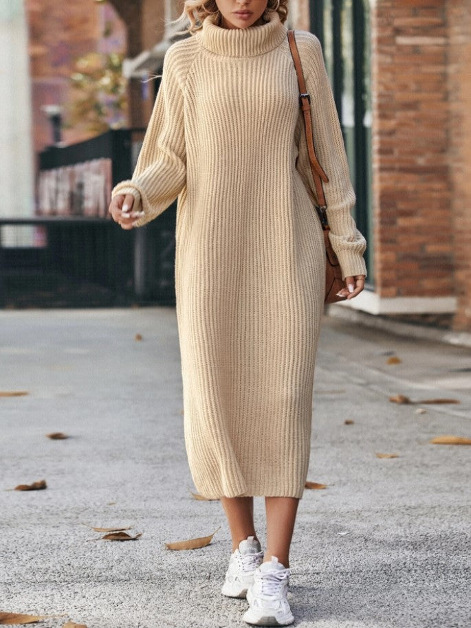 Ribbed Turtleneck Maxi Sweater Dress