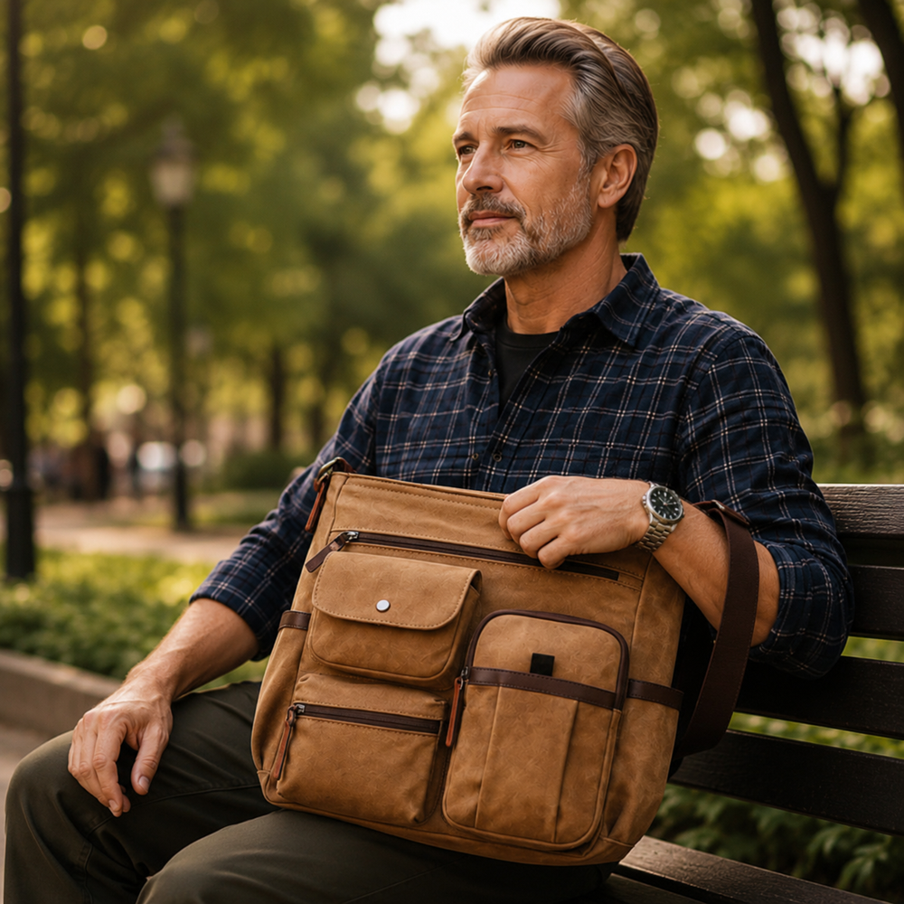 Men's Canvas Multi-Pocket Messenger Bag