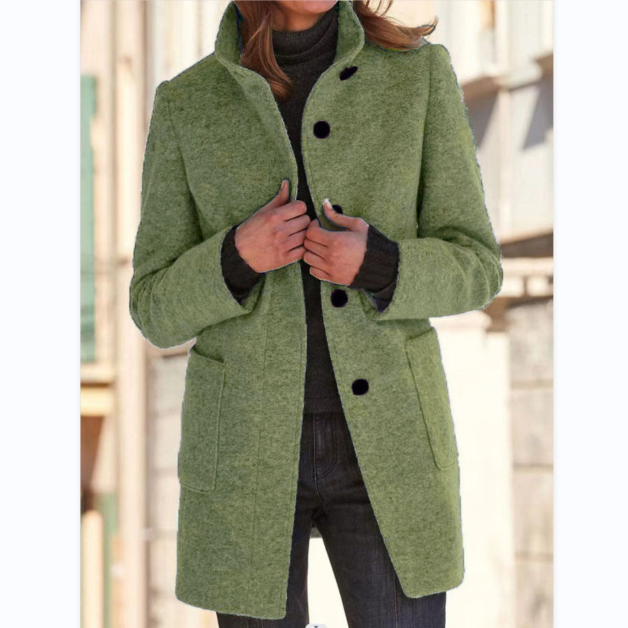 Stand-Collar Wool-Look Button Coat