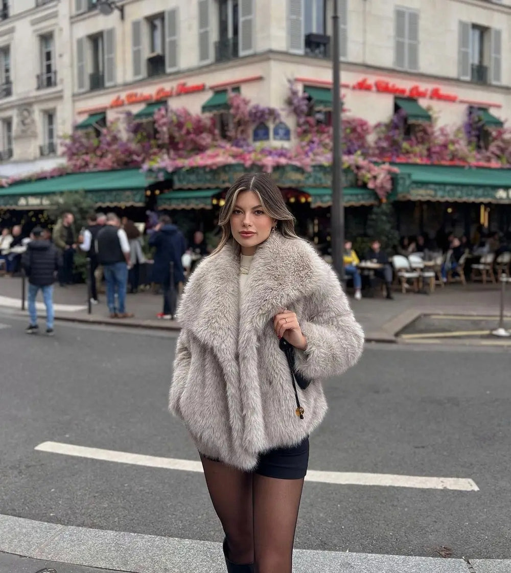 Shaggy Faux Fur Wide-Lapel Cropped Coat