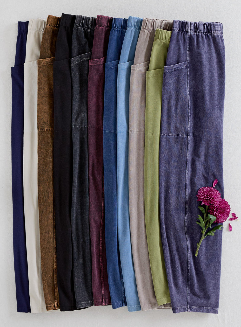 Mineral-Wash Pull-On Barrel Pants with Side Pockets