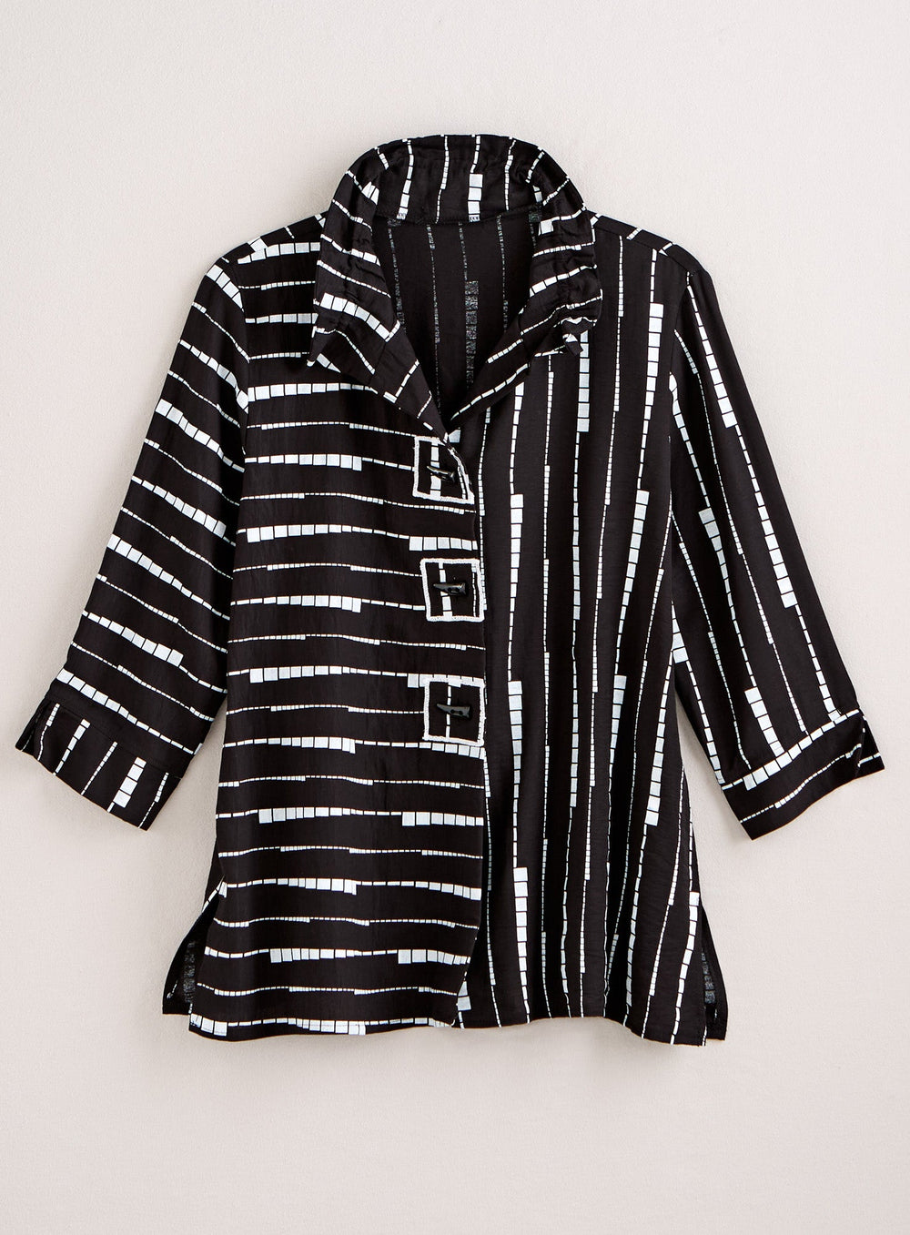 Brushstroke Stripe Wire-Collar Shirt Jacket