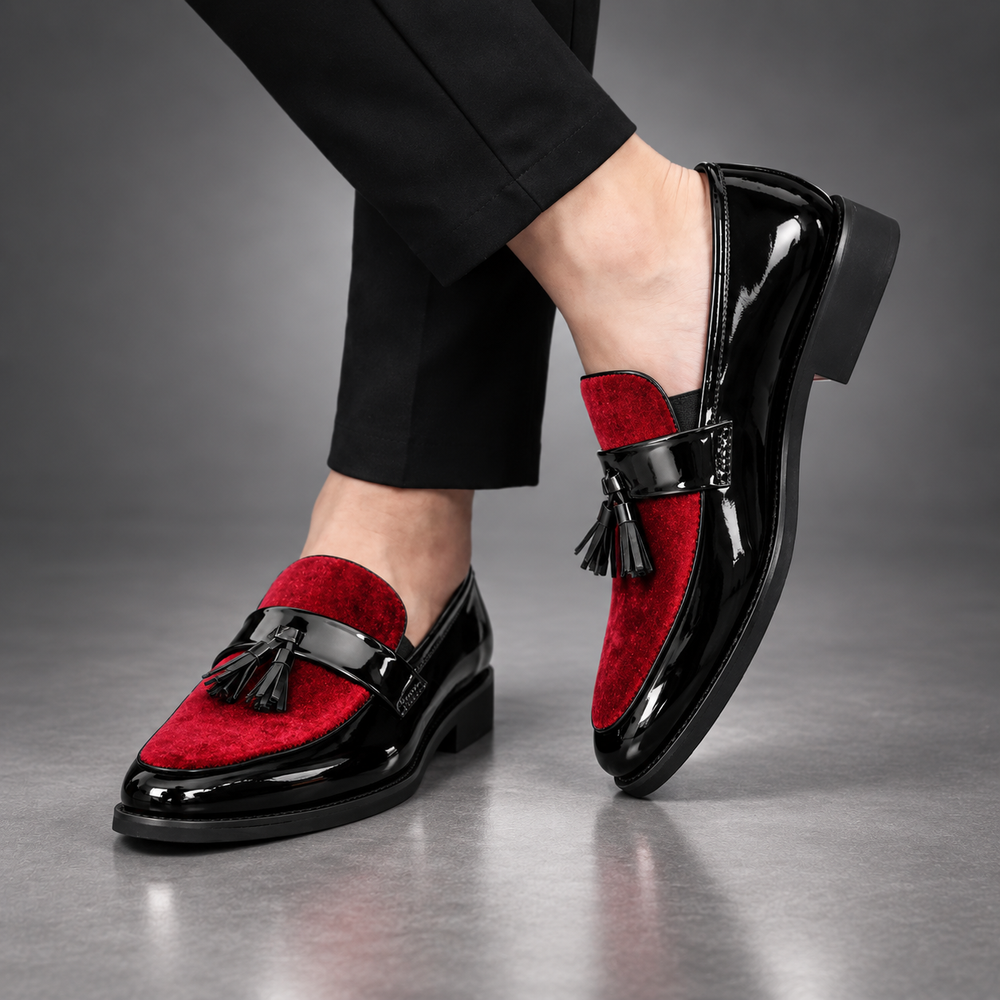 Men's Velvet Tassel Patent Loafers
