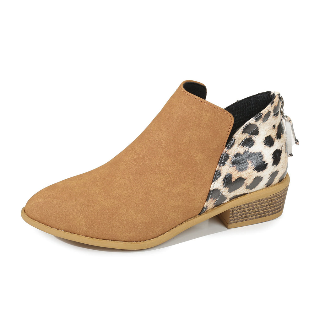 Leopard-Panel Pointed Toe Block Heel Ankle Booties