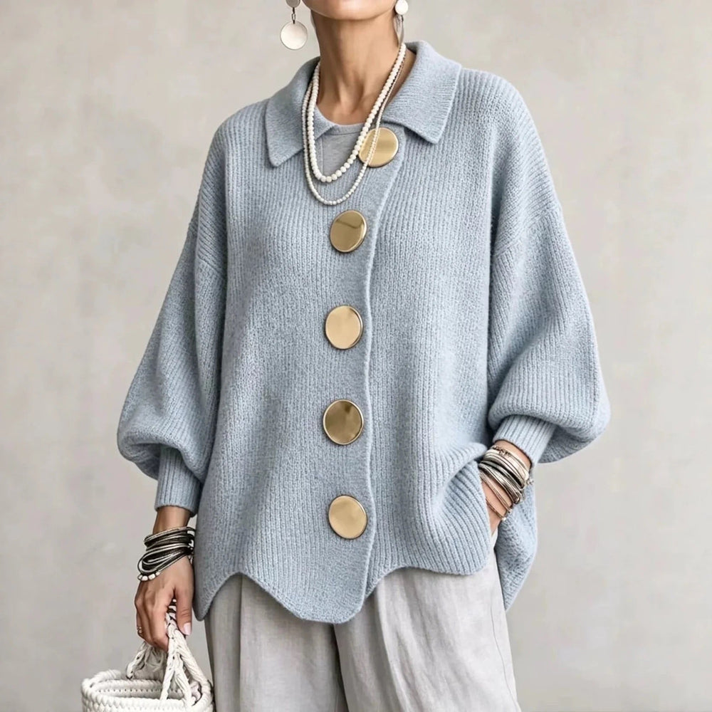 Oversized Collared Cardigan with Scalloped Hem