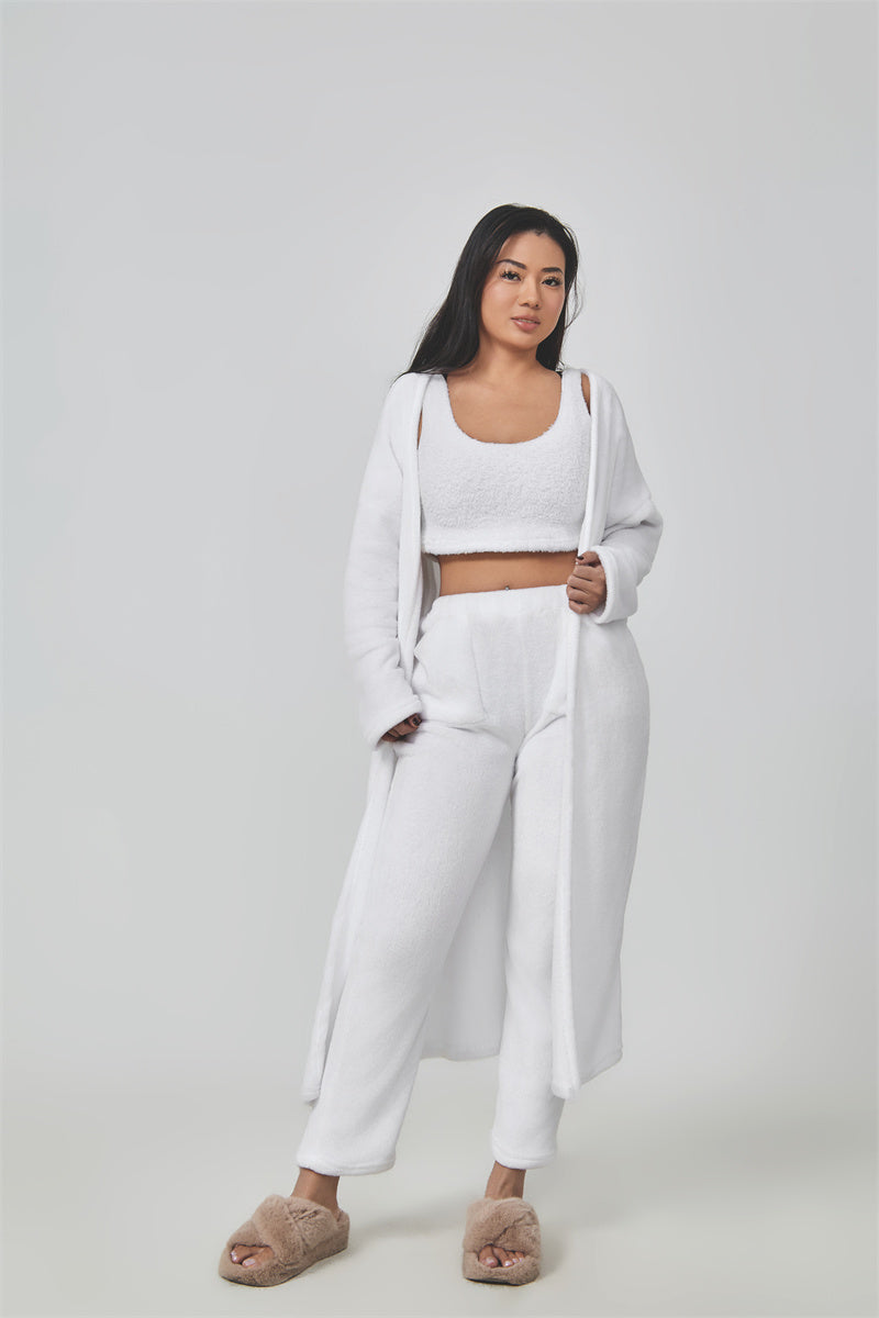 Fuzzy Knit 3-Piece Long Cardigan Lounge Set