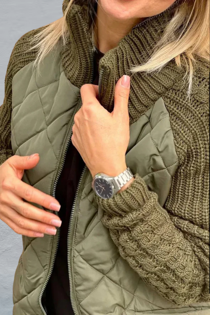 Quilted Jacket with Cable-Knit Sleeves