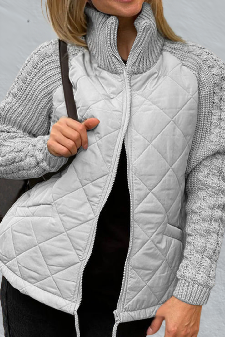 Quilted Jacket with Cable-Knit Sleeves