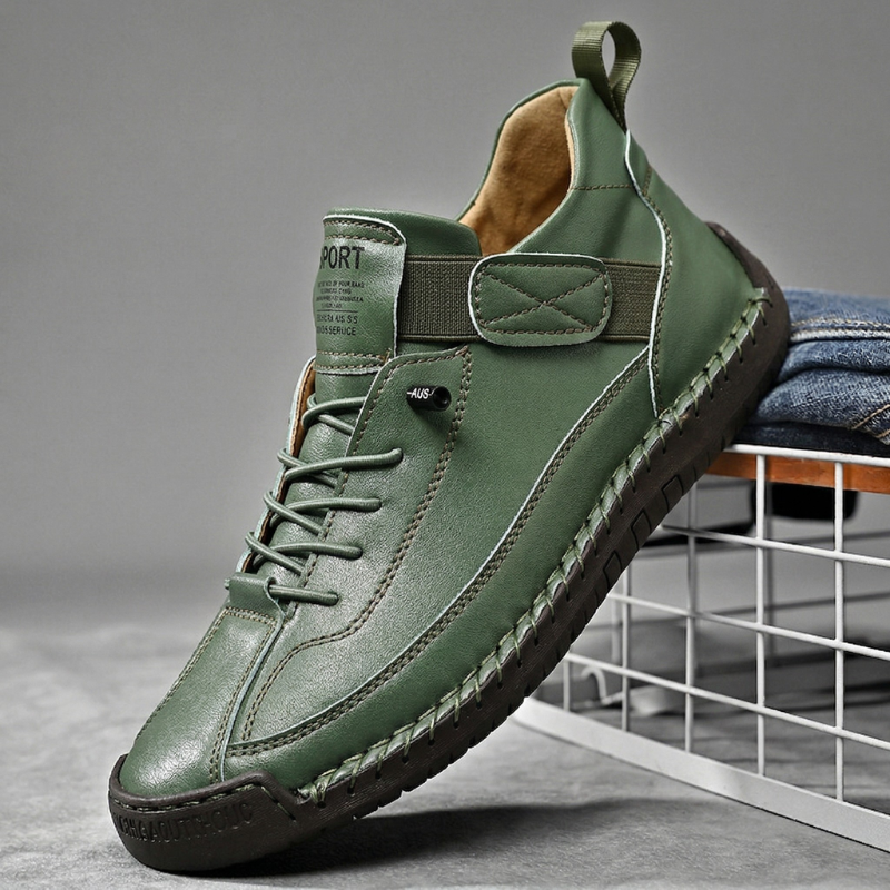 Men's Hand-Stitched Leather-Look Sneakers