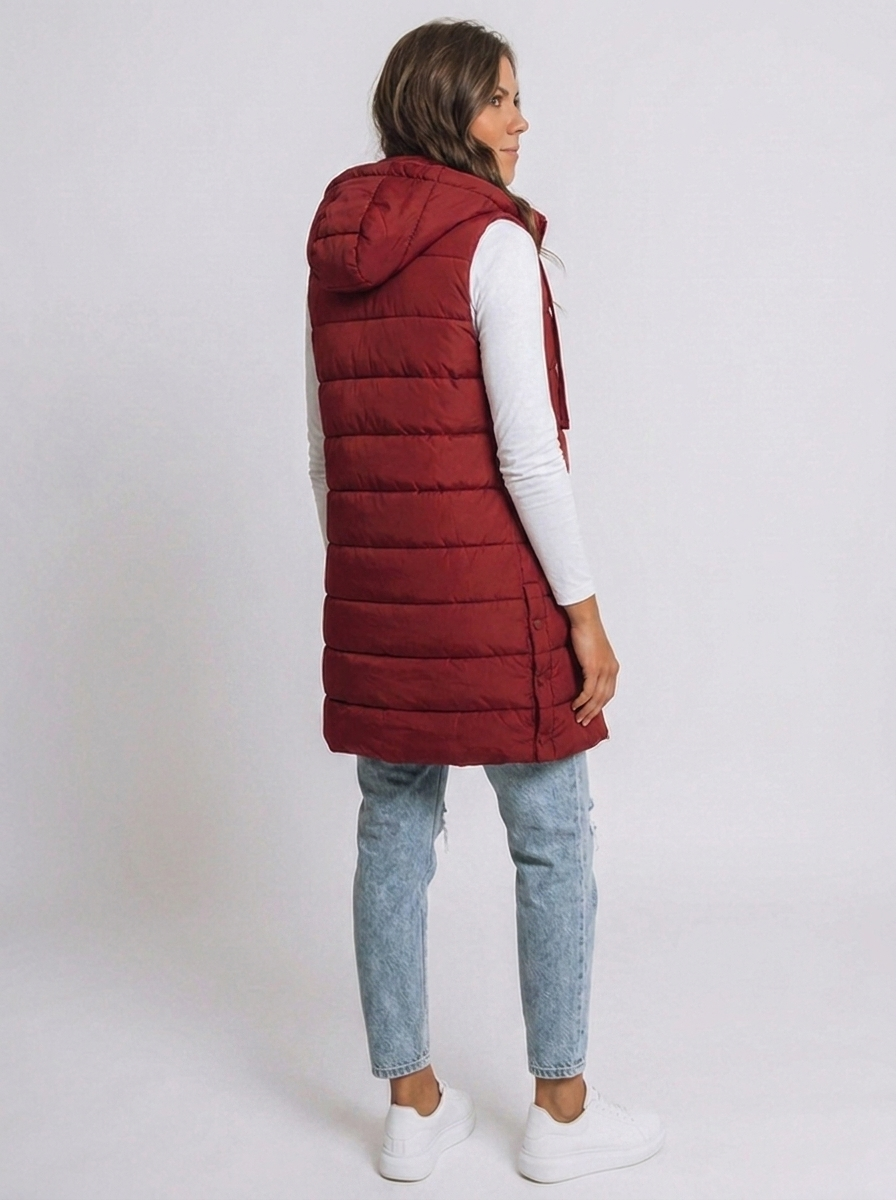 Longline Hooded Quilted Puffer Vest