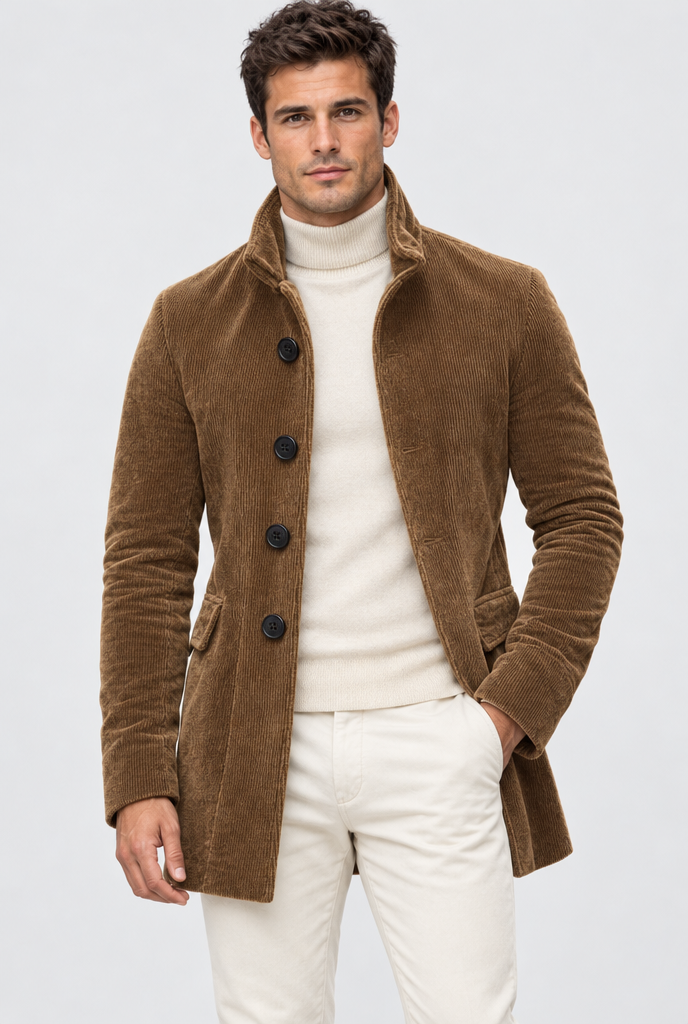 Camel corduroy jacket, studio