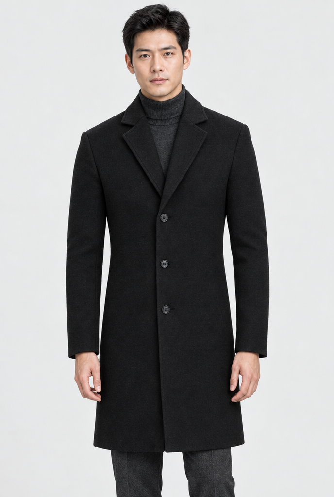 Manteau droit classique effet laine — Noir — photo studio