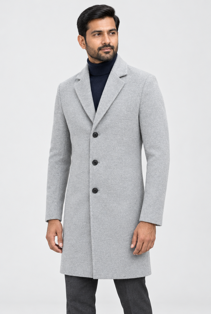 Manteau droit classique effet laine — Gris perle — photo studio