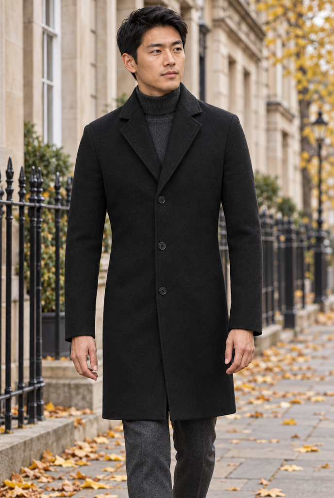Manteau droit classique effet laine — Noir — en situation