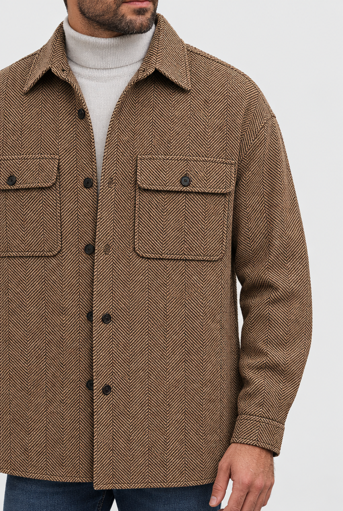 Camel Herringbone wool-look shirt jacket, detail