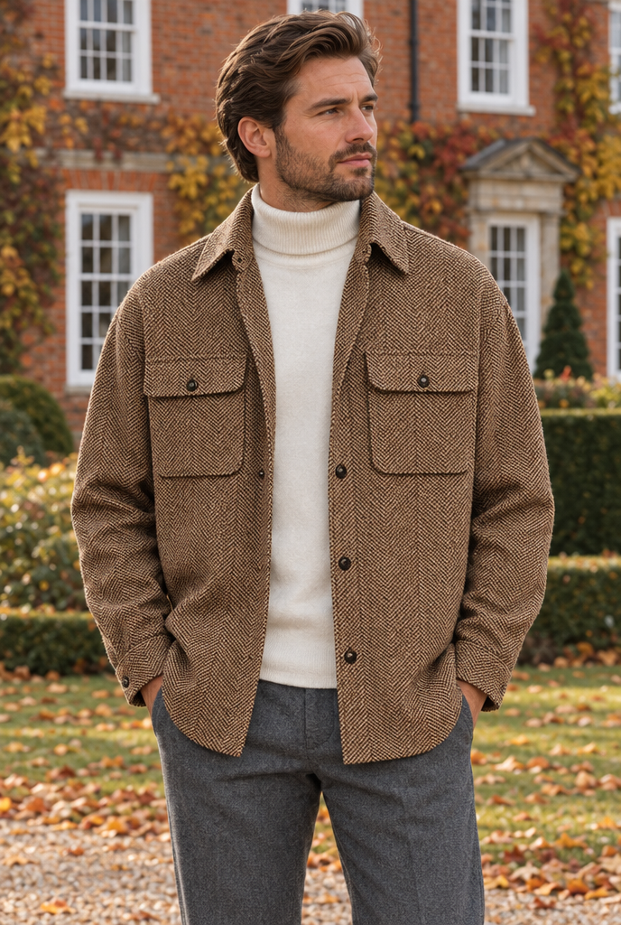 Camel Herringbone wool-look shirt jacket, lifestyle