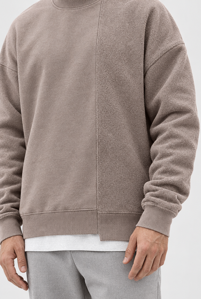 Sweat col rond oversize épaules tombantes — Taupe — détail
