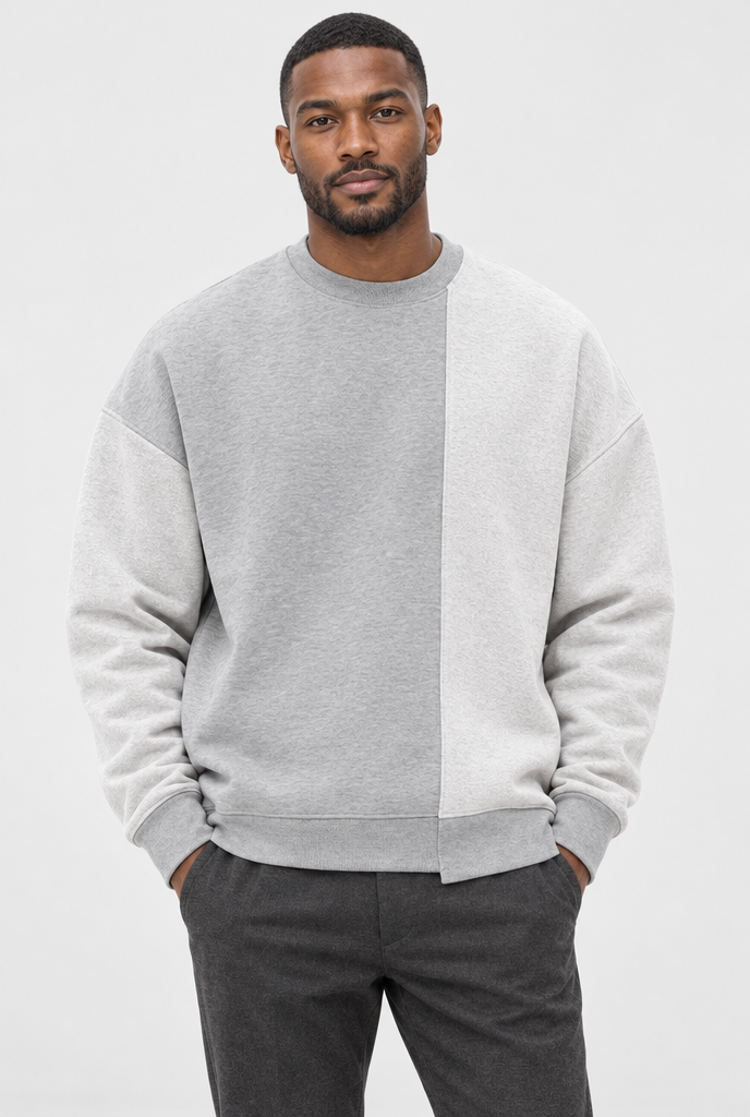 Sweat col rond oversize épaules tombantes — Gris bicolore — photo studio