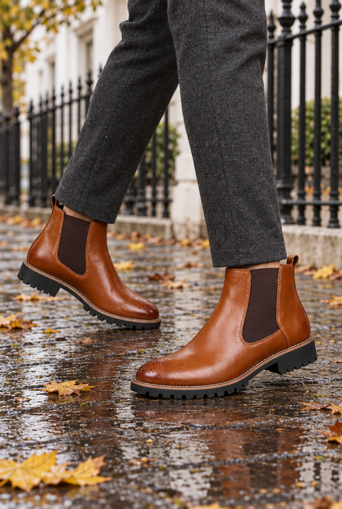 Chelsea boots à bout fleuri — Cognac — en situation