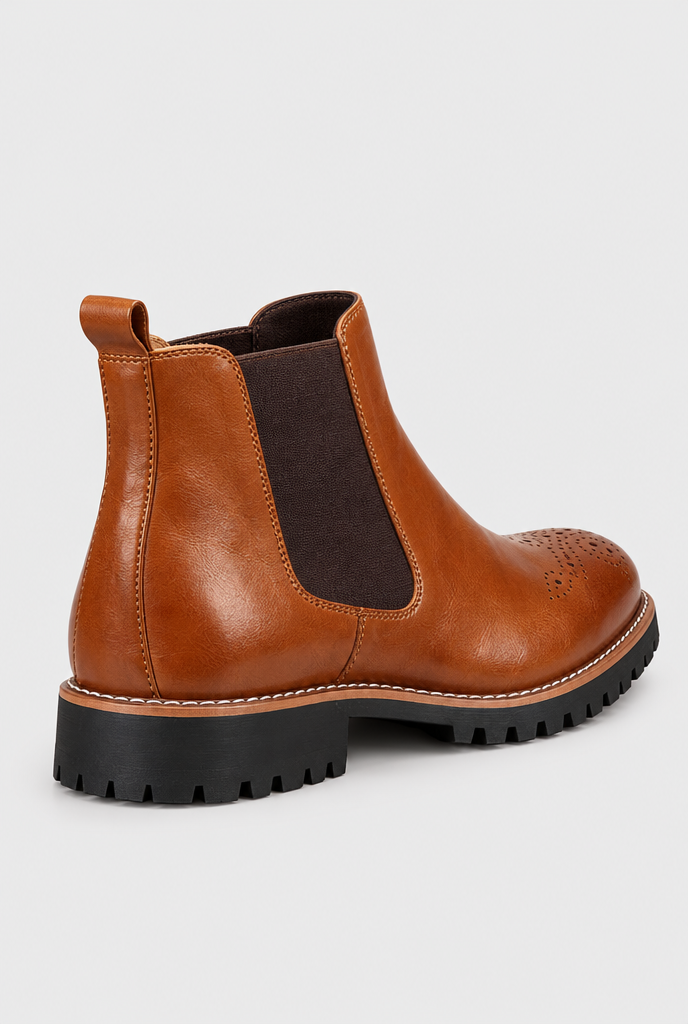 Chelsea boots à bout fleuri — Cognac — talon et semelle