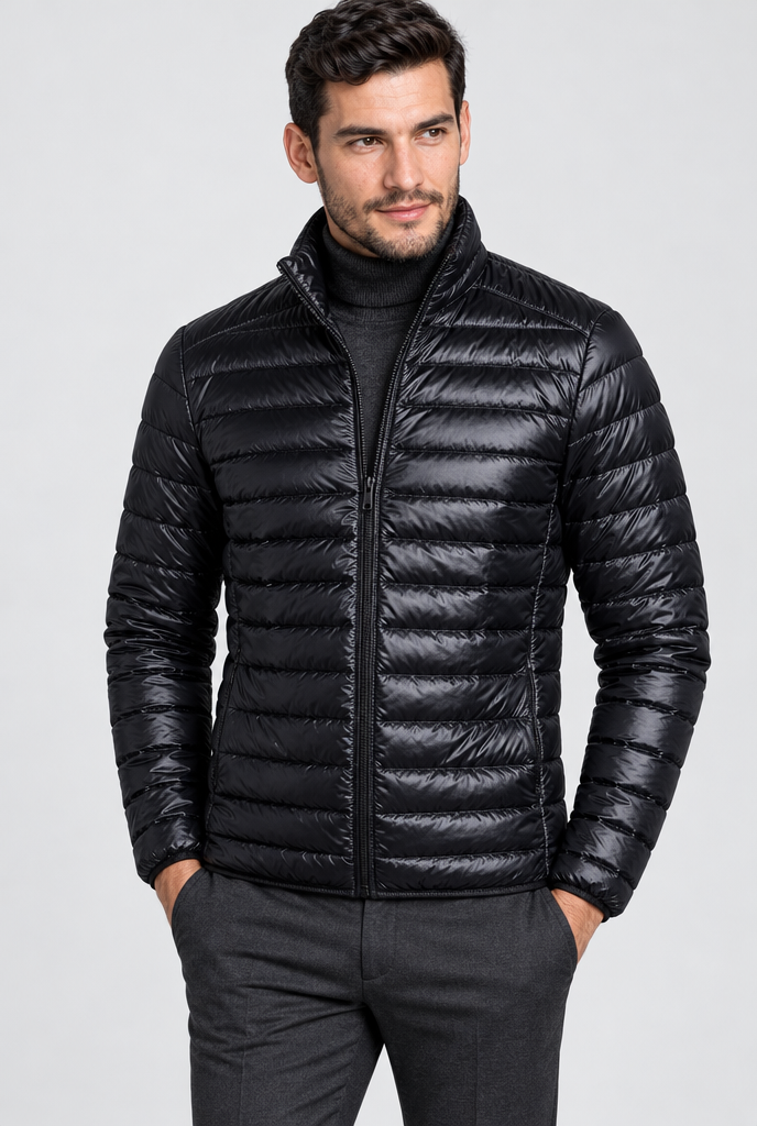 Black lightweight puffer jacket, hero