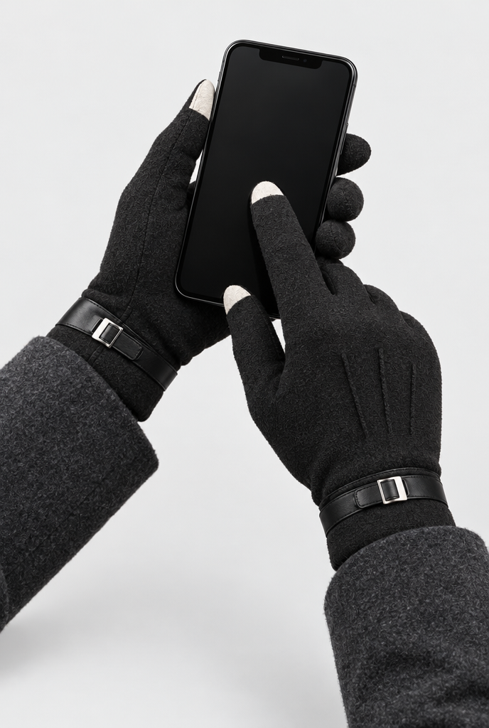 Black touchscreen gloves, touchscreen