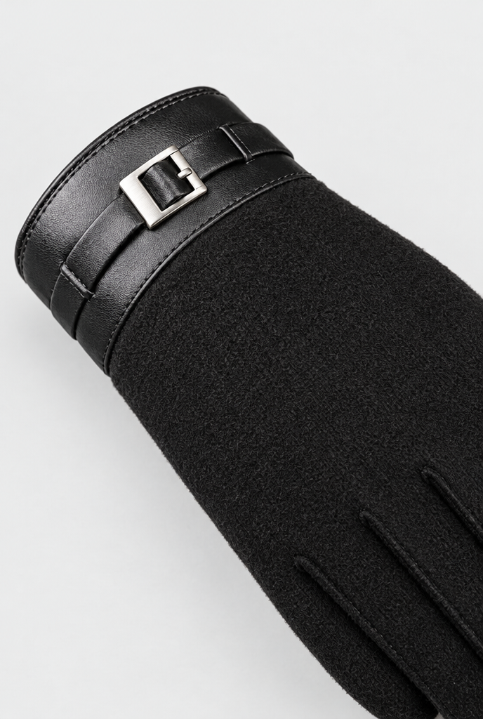 Black touchscreen gloves, cuff macro