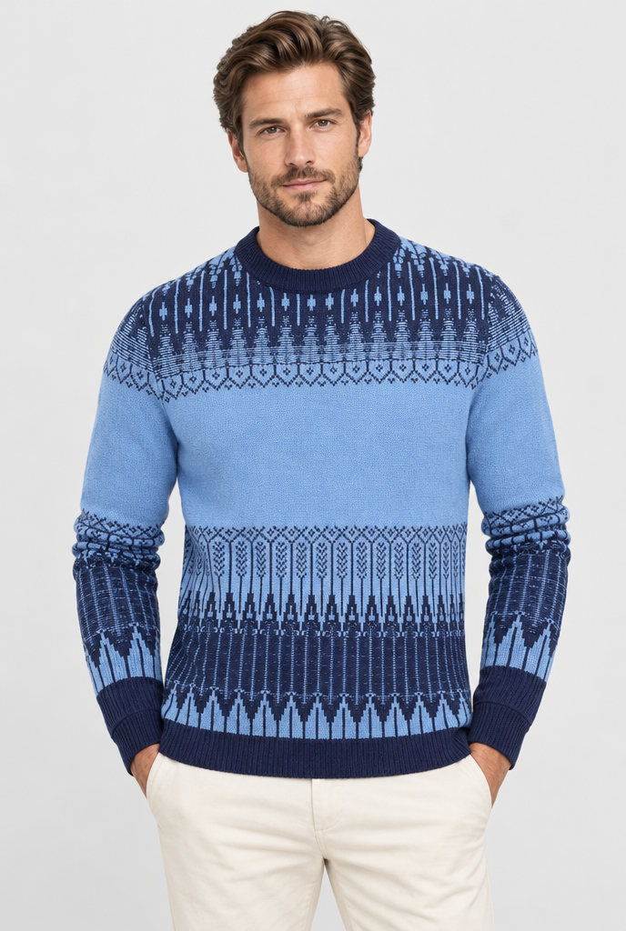 Pull col rond en maille jacquard Fair Isle — Bleu ciel — studio