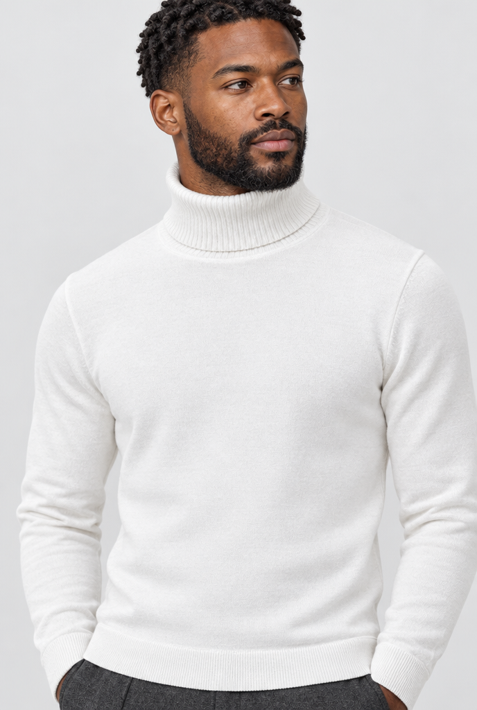 Pull col roulé en maille doublé polaire — Blanc cassé — col