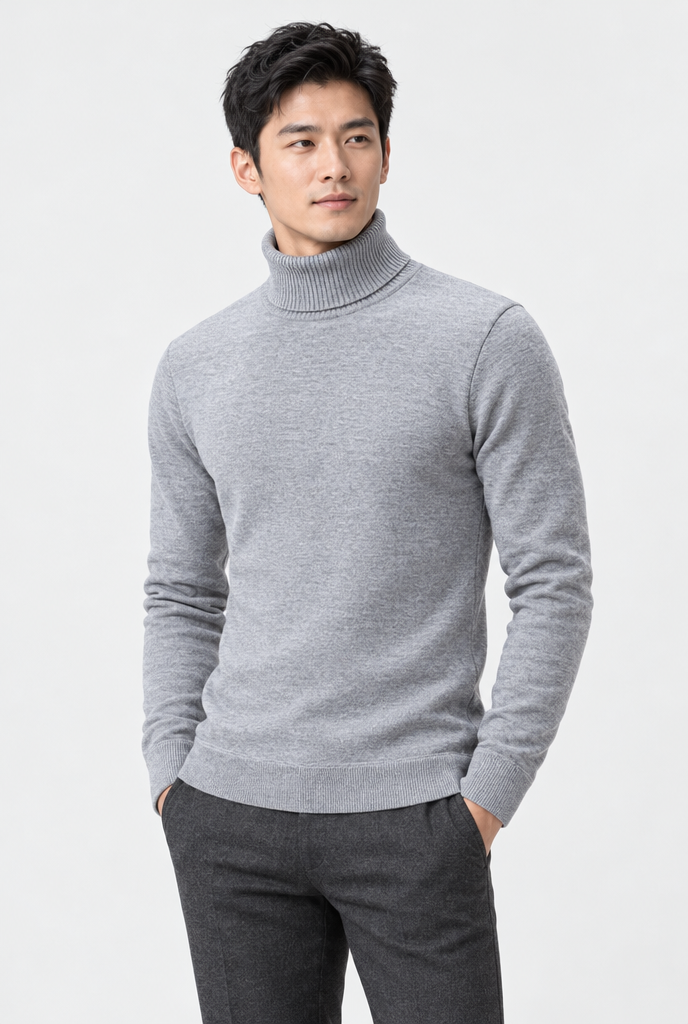 Pull col roulé en maille doublé polaire — Gris chiné clair — photo principale