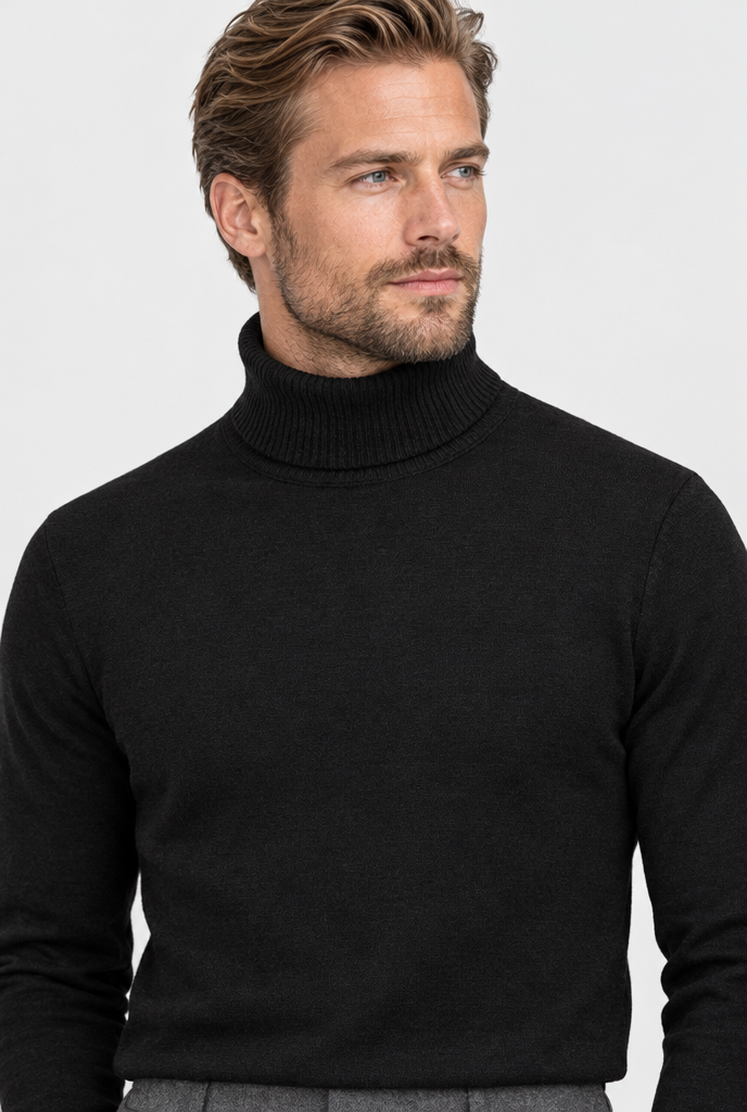 Pull col roulé en maille doublé polaire — Noir — col