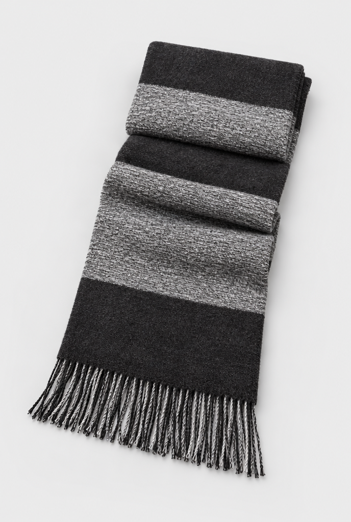 Grande écharpe rayée à franges — Rayé anthracite — packshot
