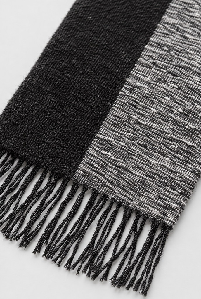Grande écharpe rayée à franges — Rayé anthracite — détail