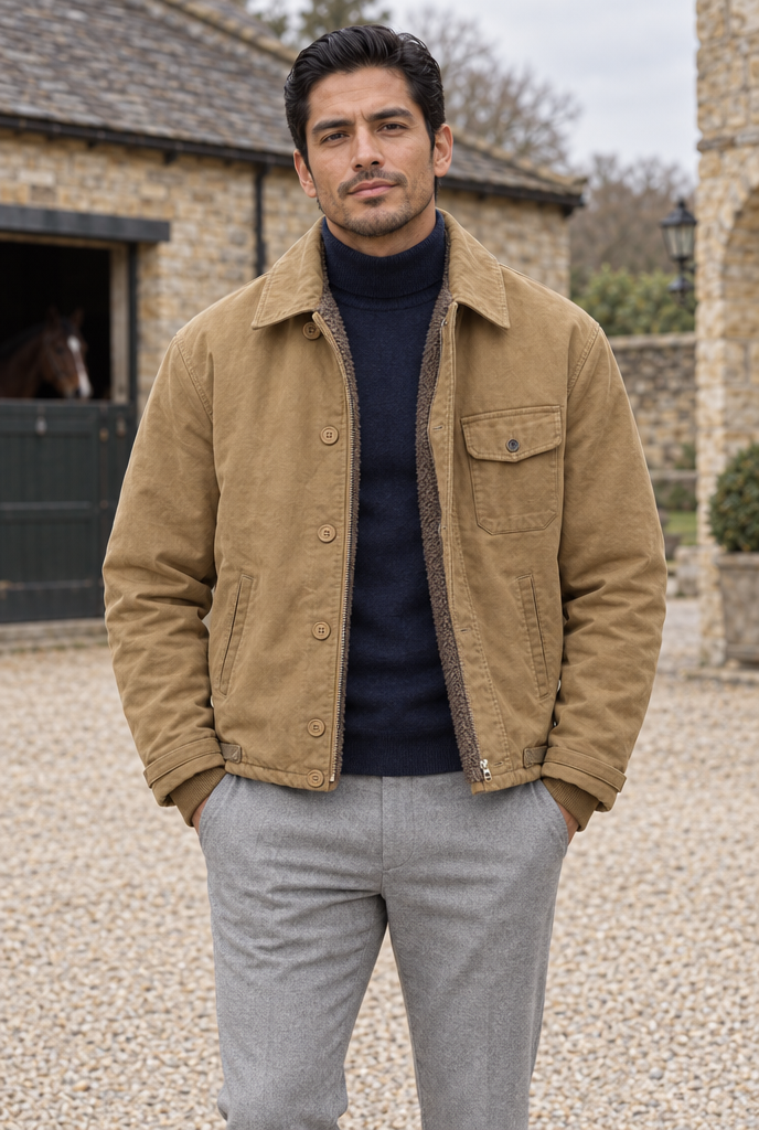 Veste de pont en coton doublée sherpa — Fauve — en situation
