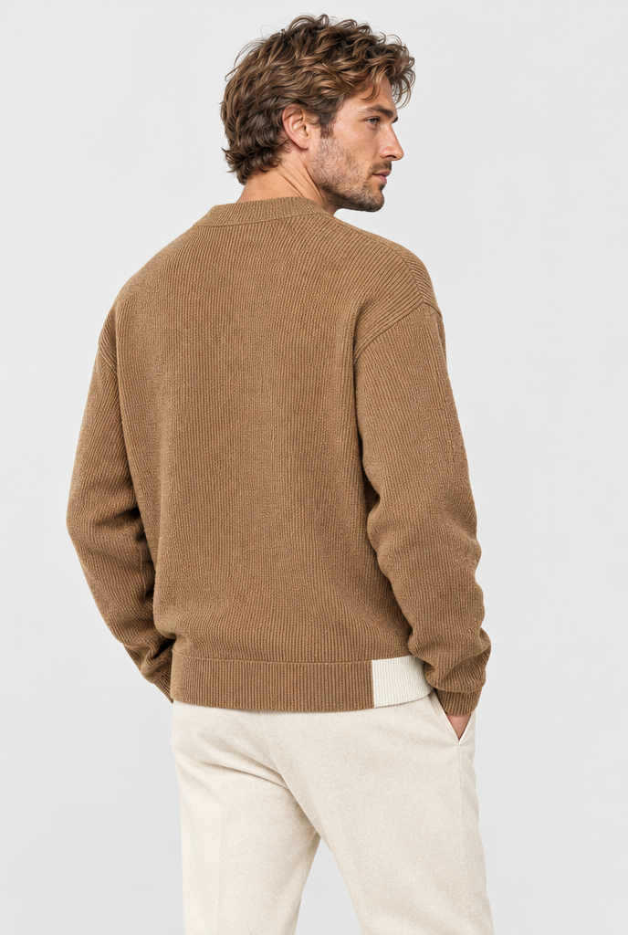 Camel colorblock sweater, back