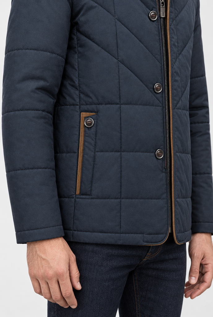 Veste matelassée rembourrée col fausse fourrure — Marine — détail