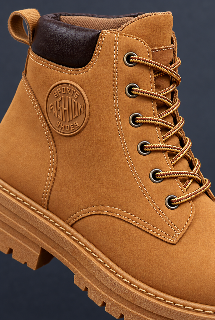 Boots de travail à lacets semelle crantée — Blé — gros plan matière