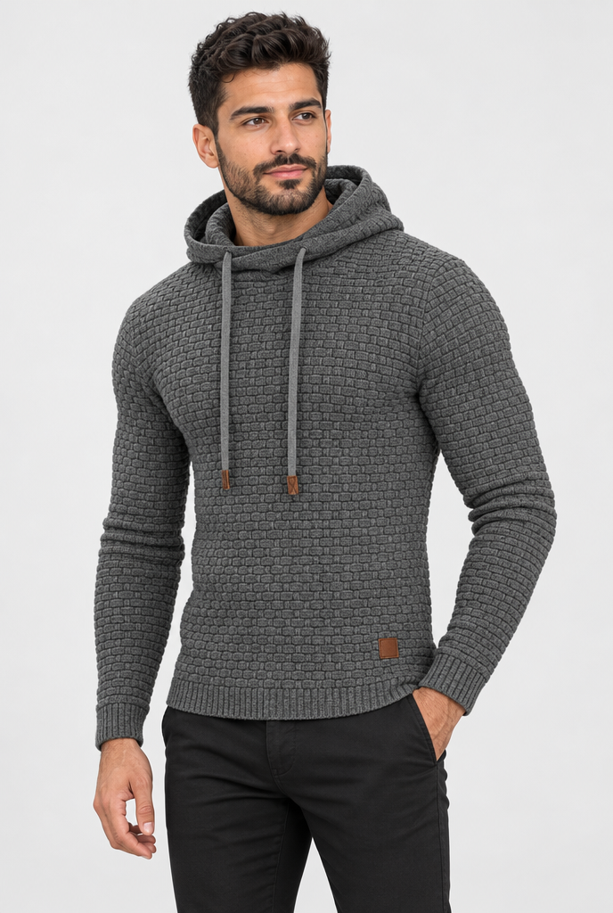 Pull à capuche en maille vannerie — Anthracite — photo studio