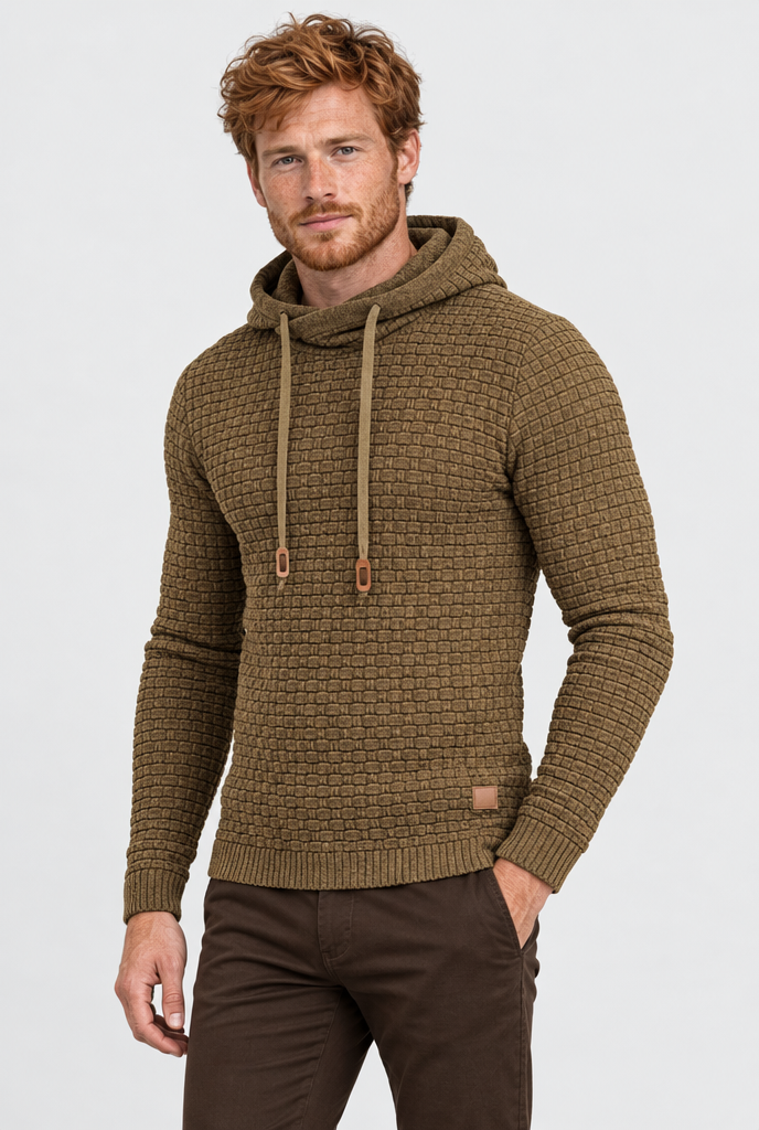 Pull à capuche en maille vannerie — Camel — photo studio