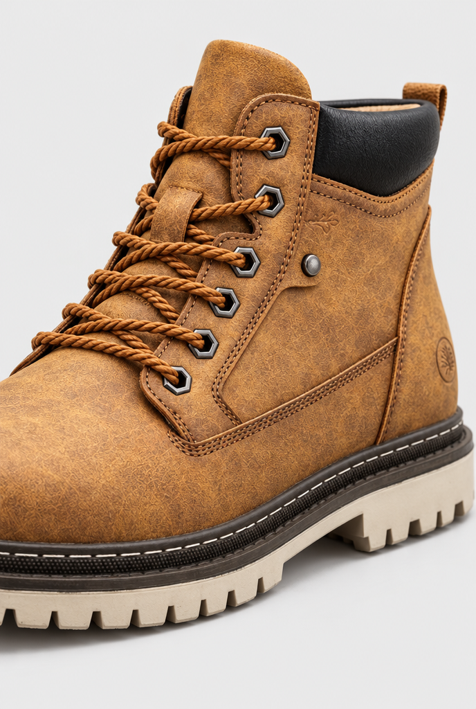 Boots montantes à lacets effet vieilli — Fauve