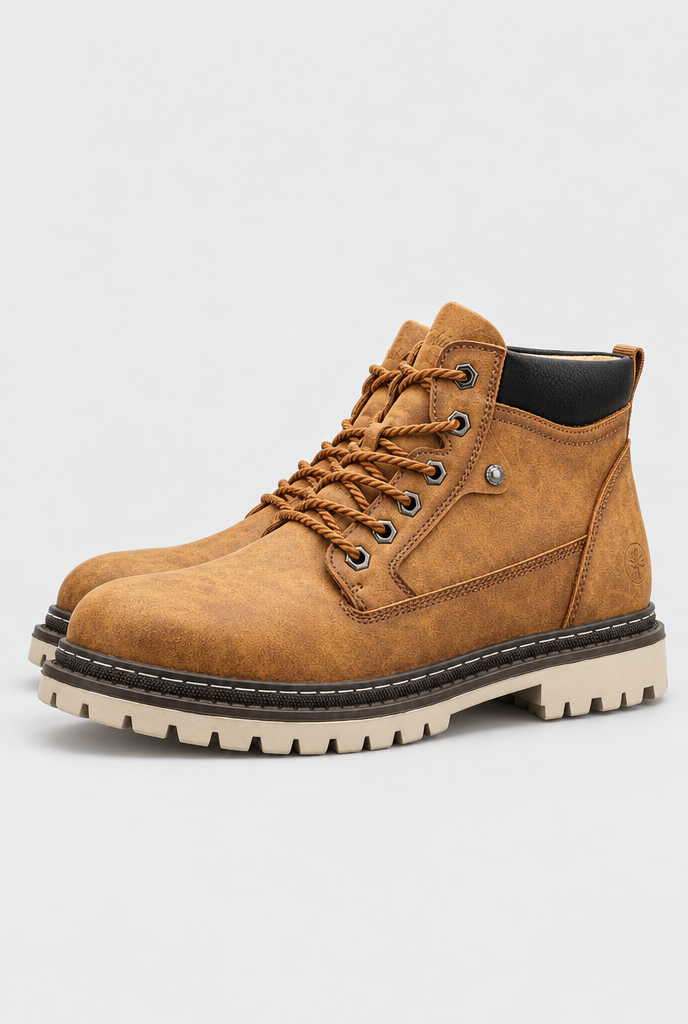 Boots montantes à lacets effet vieilli — Fauve