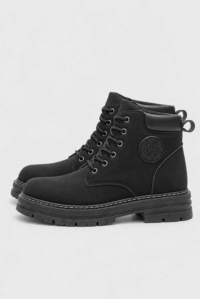 Boots de travail à lacets semelle crantée — Noir — packshot