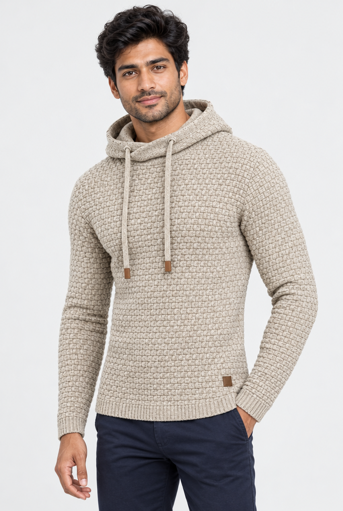 Pull à capuche en maille vannerie — Flocon d’avoine — photo studio