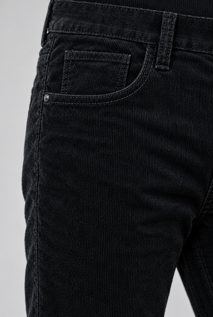 Pantalon droit en velours côtelé doublé — Noir — détail