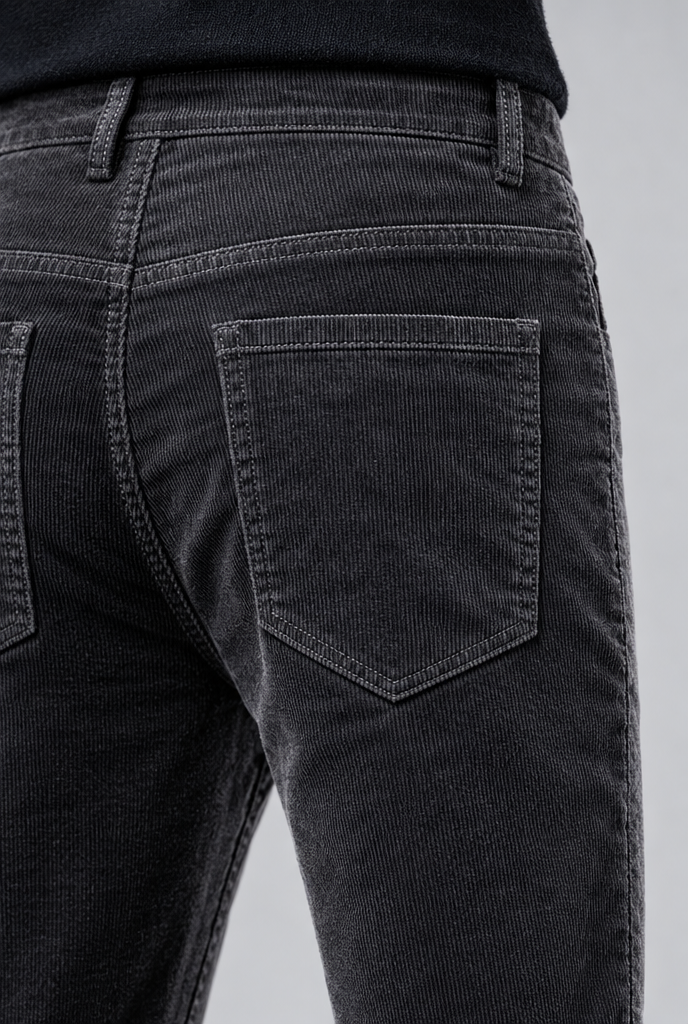 Pantalon droit en velours côtelé doublé — Anthracite — détail