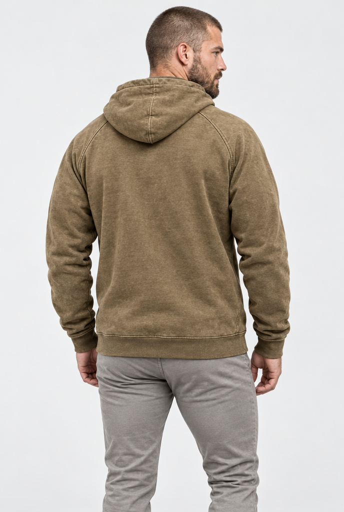 Sweat à capuche demi-zip à poches cargo — Marron — vue de dos